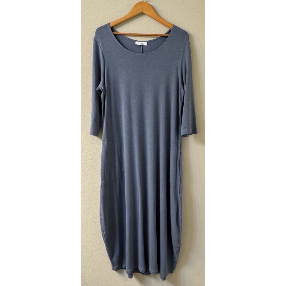 Bryn Walker XL‎ Maxi Dress Blue 3/4 Sleeve Pockets Laggenlook Stretch Beachy
